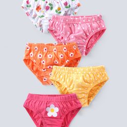 Babyhug 100% Cotton Antibacterial Panties With Floral & Hearts Print Pack of 5 - Multicolour-image-80