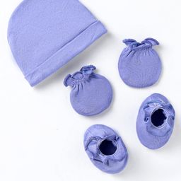 Ben Benny 100% Cotton Knit Cap Mitten Booty Set Solid Print Blue - Dimension 9 cm-image-44