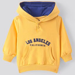 Doodle Poodle 100% Cotton Light Weight Looper Knit Full Sleeves Sweatshirt with Text Print & Kangaroo Pockets - Mustard-picture-12