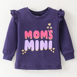 Bodycare Single Jersey Knit Full Sleeves Text Printed T-Shirt With Frill Detail - Violet-image-58