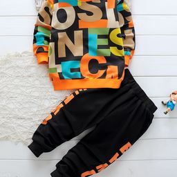 Googo Gaaga Cotton Full Sleeves Text Printed Sweatshirt With Joggers Set - Orange-image-97