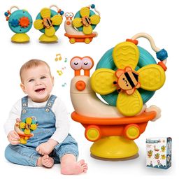 FUNVERSE Sensory Montessori Educational Toys Cute Animal Food Grade Silicone Baby Bath Toys Suction Cup Spinner Toys Convertible Push-and-Go Car Learning Activities Gifts for Kids-21