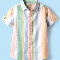 JASH KIDS Cotton Woven Half Sleeves Shirt with Striped Print - Multicolor-image-67