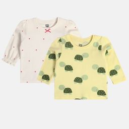 MINI KLUB Cotton Pack Of 2 Full Sleeves Polka Dots & Tortoise Printed Tops - White & Yellow-picture-12