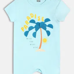 MINI KLUB Cotton Knit Half Sleeves Paradise Text Printed Romper - Blue-picture-49