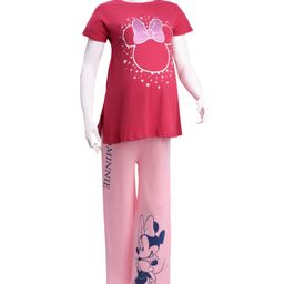 Bella Mama Disney Cotton Knit Half Drop Shoulder Sleeves Oversized Night Suit with Minnie Mouse Graphics - Pink-picture-32