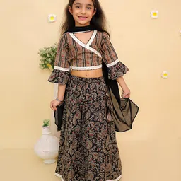 The Mom Store Cotton Knit Three Fourth Bell Sleeves Paisley Printed Gota Lace Embellished Lehenga Choli With Dupatta Set - Multi Colour-picture-4