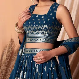 ODETTE Embellished Sequinned Semi-Stitched Lehenga & Unstitched Blouse With Dupatta image 3