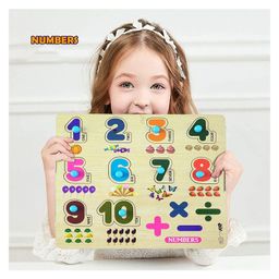 Enorme Big Wooden Numbers and Animals Puzzle with Knobs Educational and Learning Game For Kids Multicolour - 18 Pieces image 2