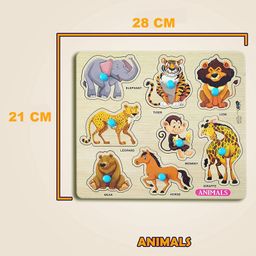 Enorme Big Wooden Numbers and Animals Puzzle with Knobs Educational and Learning Game For Kids Multicolour - 18 Pieces image 3