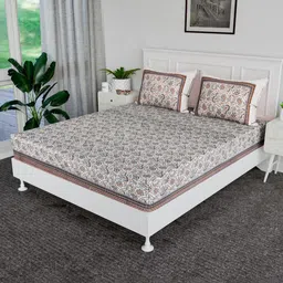 Aura Purple & Grey Ethnic Printed 144 TC Cotton King Bedsheet Set2.54 m x 2.29-image-43