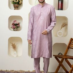 Dulha Ghar Men Floral Embroidered Kurta with Pyjamas-image-97