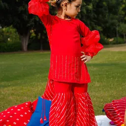 Thread & Button Girls Floral Printed Regular Sequinned Kurta with Sharara-picture-39