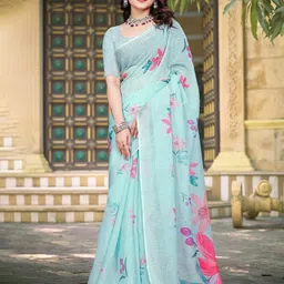 PHEASANT Floral Printed Pure Linen Saree-picture-41