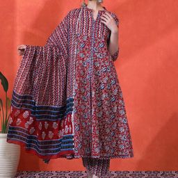 Sangria Printed Pure Cotton A-Line Kurta Set With Dupatta-20