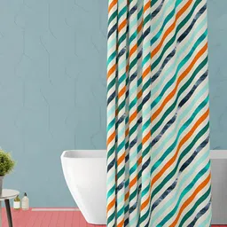 ArtzFolio Orange & White Striped Printed Waterproof Shower Curtain-5