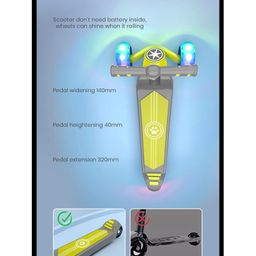 fab n funky 3 Wheel Foldable Kids Scooter with LED Lights and 6 Level Adjustable Handle Bar - Yellow and Grey image 5