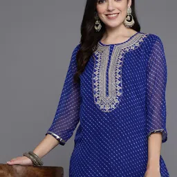 Indo Era Women Floral Yoke Design Gotta Patti Georgette Kurta-picture-12