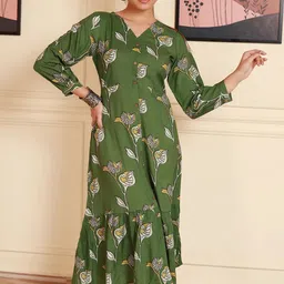 NEED APPARELS Women Ethnic Motifs Printed V-Neck Cotton A-Line Midi Dress-83