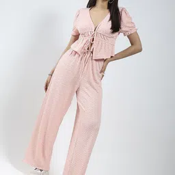 Sera Self Design V Neck Top & Trousers-image-42