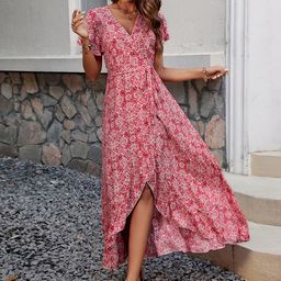 StyleCast Floral Print Flutter Sleeve V-Neck Midi Dress-image-20