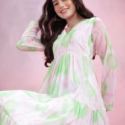 DressBerry Printed Ruffled A-Line Tiered Midi Dress-image-9