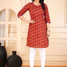 Moajaza Floral Printed Notch Neck Straight Pure Cotton Kurta-picture-32
