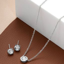 Peora Silver-Plated Cubic Zirconia Studded Jewellery Set With Red Rose Box-image-18