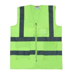 Safeu 180 GSM Thickness 100% Polyester Fabric green Reflective Jacket with Double Tape Free Size (Pack of 5)-41