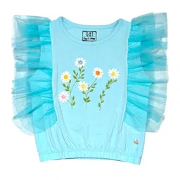 Gini and Jony Floral Embroidered Flutter Sleeve Cotton Blouson Crop Top-picture-4