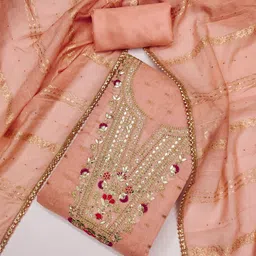 KALINI Peach Chanderi Butti Silk Embroiderd & Coding Work Unstitched Dress Material-picture-0