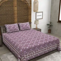 CLOTHOLOGY Purple & White 180 TC King Bedsheet with 2 Pillow Covers-image-78