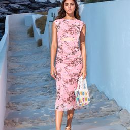 Stylecast X Hersheinbox Floral Print Cut-Out Ruched Net Sheath Midi Dress-picture-2