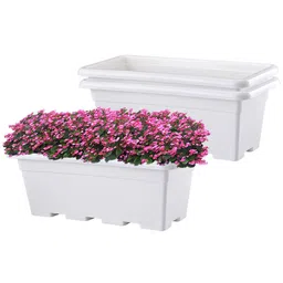 Kuber Industries 3Pcs White Rectangle Shaped Jupiter Window Planters-0