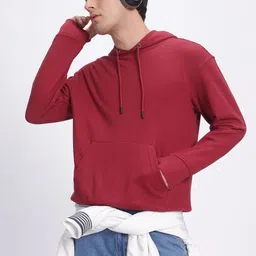 glitchez Fiery Red Hooded Relaxed Fit Pullover-image-9