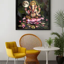999Store Green & Pink Lord Ganesha's Printed Canvas Wall Art-image-57