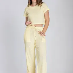 DESIGNS BY QUEEN BEE Self-design Crop Top & Trousers Co-Ords-image-18