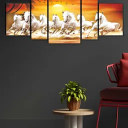 Myntra Elegant Homes White 5 Pieces Birds and Animals Running Horses Wooden Wall Arts-26