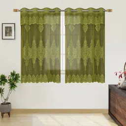 BIGGER FISH Green Set of 2 Floral Sheer Window Curtain-picture-35