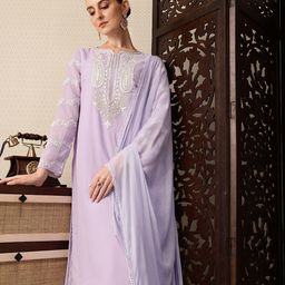 House of Pataudi Paisley Yoke Design Thread Work Jashn Kurta with Sharara & Dupatta-picture-5