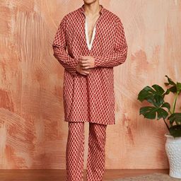 VASTRAMAY Floral Printed Mandarin Collar Straight Kurta With Trousers-image-96