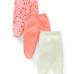 Babyhug 100% Cotton Knit Bootie Leggings Striped & Leaves Print Pack of 3 - Peach Pink & Green-image-59