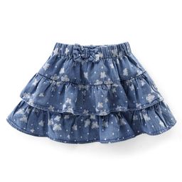 Babyhug Cotton Denim Mid Thigh Length Frill Skirt  Floral Print - Blue-image-41