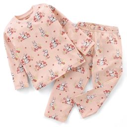 Babyhug Cotton Knit Full Sleeves Night Suit With Bunny Print - Pink-image-83