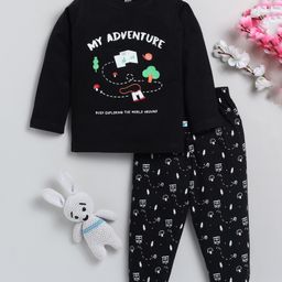 TOONYPORT Full Sleeves Adventure Text Printed Tee With Joggers   Set - Black-image-69