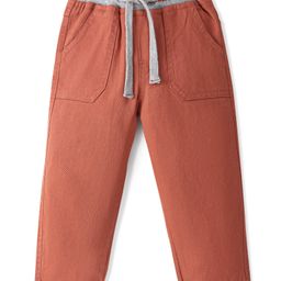 Babyhug Cotton Spandex Woven Full Length Trouser Solid Colour - Rust-4