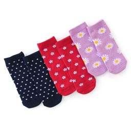 Cute Walk By Babyhug Anti-Bacterial Ankle Length Socks Floral & Polka Dot Design Pack Of 3 - Navy Blue Red & Purple-image-58