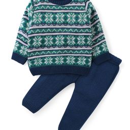 Babyhug Knitted Full Sleeves Sweater Set with  Intarsia Design - Navy Blue-image-55