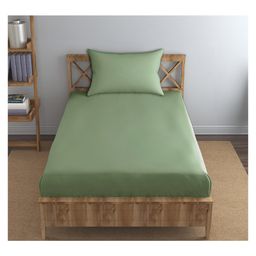 Trance Home Linen Premium Breathable Pure Cotton Single Flat Bedsheet with 1 Pillow Cover 54 x 90 Inch- Olive-picture-21