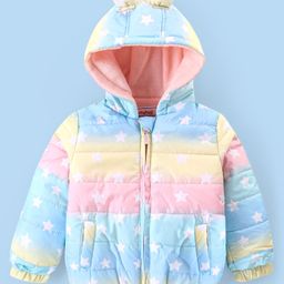 Babyhug Full Sleeves Hooded  Jacket with Star Print & Ear Applique - Multicolour-image-72
